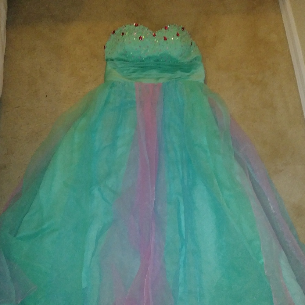 Custom made turquoise prom dress